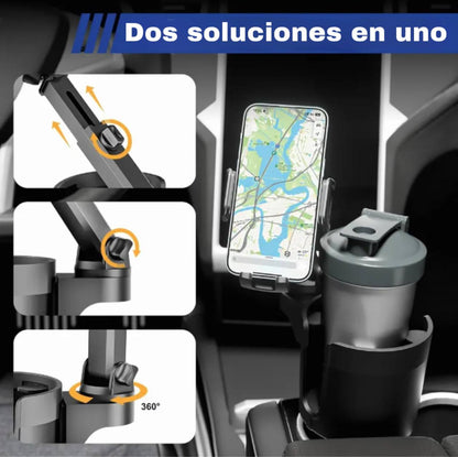 Expansor de portavasos para autos con soporte de rotación 360 para celulares
