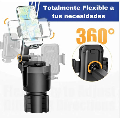 Expansor de portavasos para autos con soporte de rotación 360 para celulares