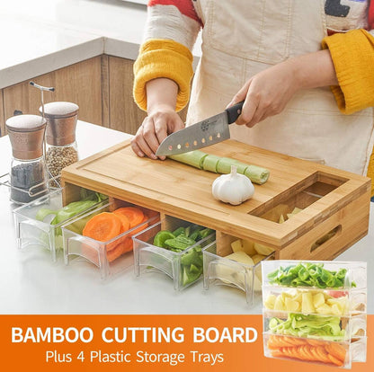 Tabla para picar de Bambu con cajones y trituradores.
