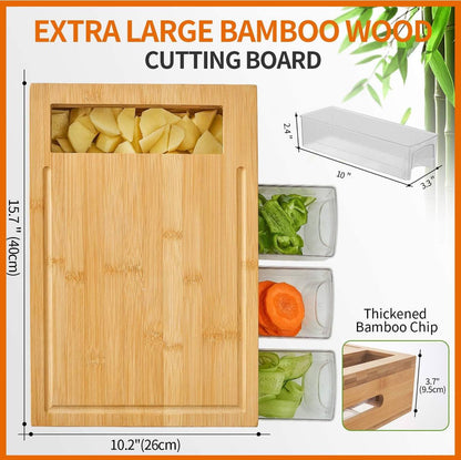 Tabla para picar de Bambu con cajones y trituradores.