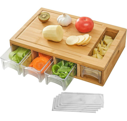 Tabla para picar de Bambu con cajones y trituradores.